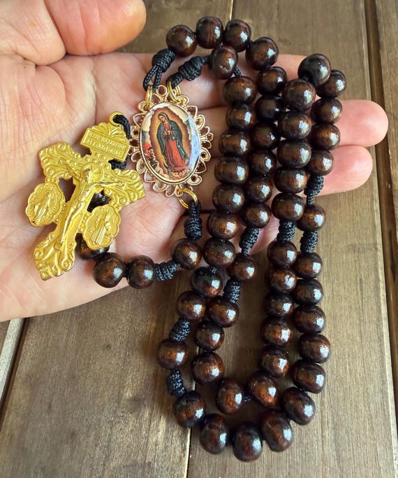 Handmade rosary: Our Lady of Guadalupe wooden beads Rosary, Pardon crucifix
