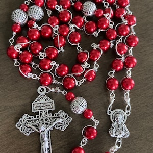 Sacred Heart Of Jesus Catholic Rosary - Red Beads Rosary — handmade