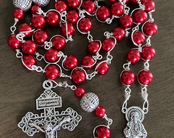 Sacred Heart Of Jesus Catholic Rosary - Red Beads Rosary — handmade