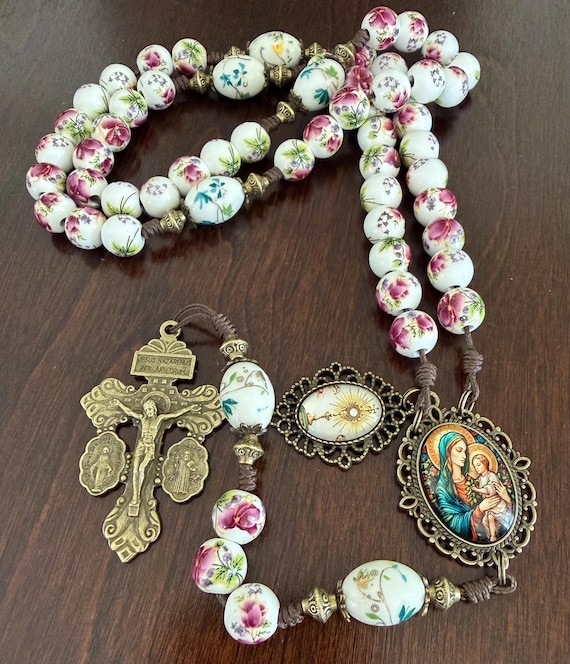 Holy Sacrament Catholic Rosary | Mather Mary Ceramic Beads Rosary | Handmade