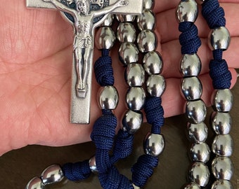 Handmade Heavy Duty Rosary: Stainless Steel Beads, St Benedict Crucifix