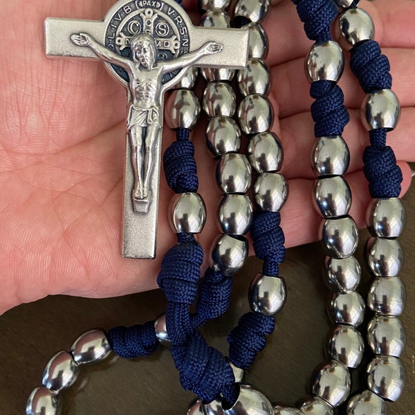 Stainless steel beads Rosary, unbreakable rosary, Heavy Duty Rosary, large crucifix—Handmade