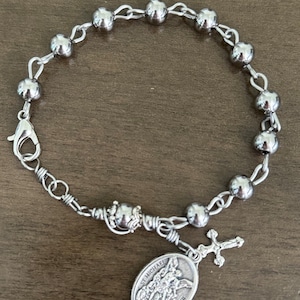 Rosary Bracelet, St. Michael Medal, Stainless Steel beads Men/Women Rosary Bracelet, Handmade