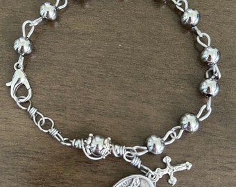 Rosary Bracelet, St. Michael Medal, Stainless Steel beads Men/Women Rosary Bracelet, Handmade