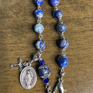 Rosary Bracelet, Miraculous Catholic bracelet, Blue stone beads Men/Women Rosary Bracelet, Handmade