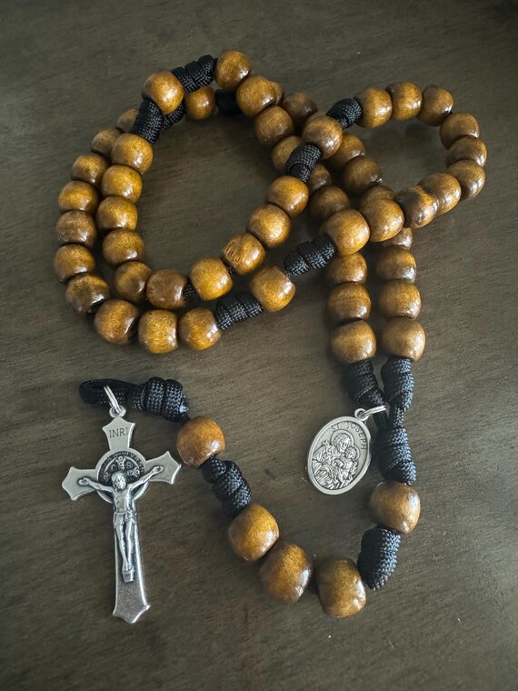 St. Joseph Catholic Rosary, wooden beads Rosary, paracord Rosary Handmade