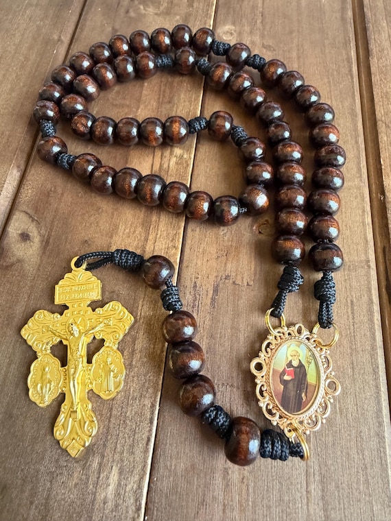 Handmade rosary: St. Benedict wooden beads Rosary, Pardon crucifix
