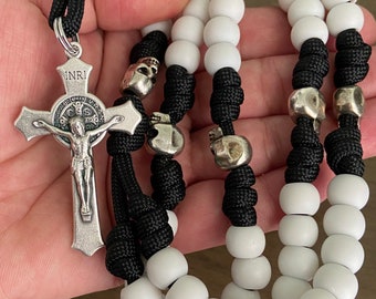 Momento Mori Rosary, St Benedict Crucifix, Paracord Rosary