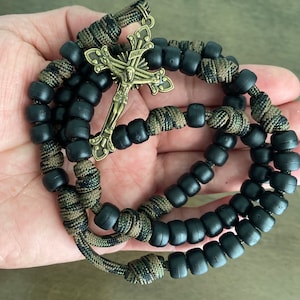 Catholic Rosary, Black matte beads Rosary ~ Durable paracord Rosary | Handmade