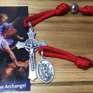Saint Michael single Decade Catholic Rosary ~ silver beads Rosary ~ paracord Rosary | Handmade
