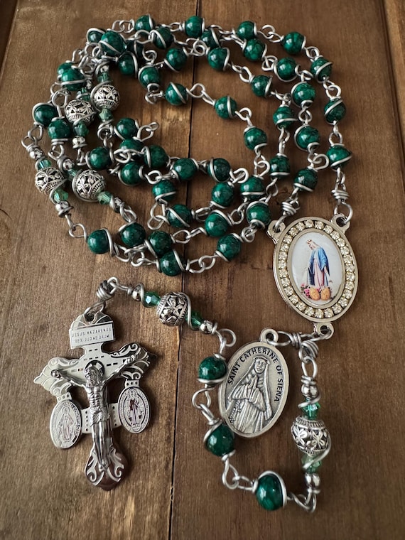 Miraculous Unbreakable Rosary,St Catherine of Siena medal, Stainless Steel Crucifix, Handmade