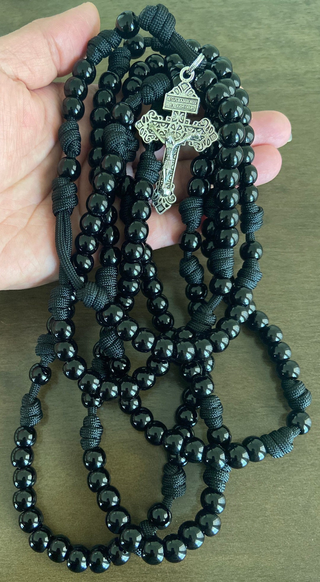 15 or 20 Decade Catholic Rosary Black Beads Rosary Durable Paracord ...