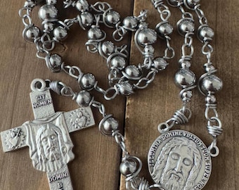 Handmade Holy Face of Jesus Chaplet, Stainless Steel Beads, Catholic Rosary