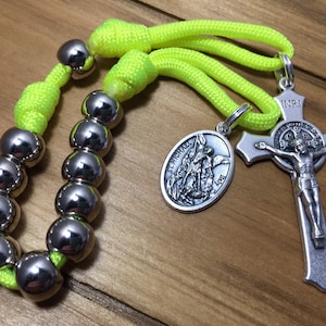 Saint Michael single Decade Catholic Rosary ~ silver beads Rosary ~ paracord Rosary | Handmade