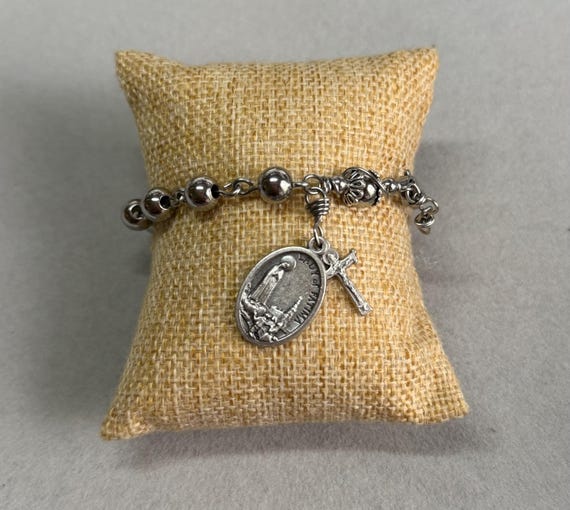 Handmade Our Lady of Fatima Stainless Steel Rosary Bracelet, 8mm Beads, Men Women Rosary Bracelet,