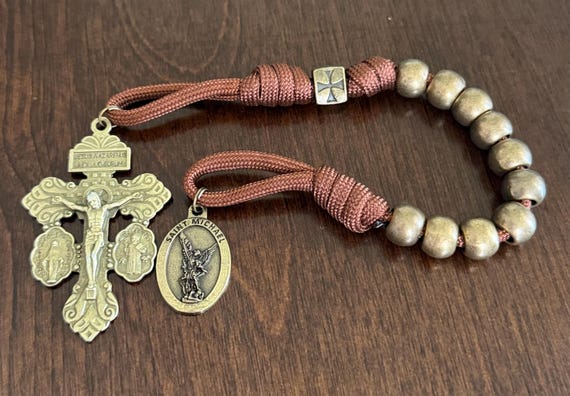 St. Michael Pocket Rosary | Bronze  Medal | 1 Decade Rosary | Handmade