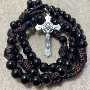 Catholic Rosary, St. Benedict Rosary,  Red/black paracord Rosary | Handmade