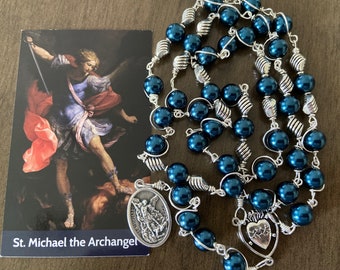 Saint Michael Chaplet, Blue Beads Chaplet, unbreakable Chaplet - handmade