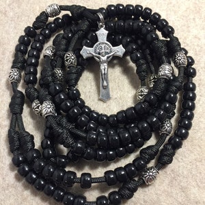 5, 15 or 20 Decade Catholic Rosary-black/silver beads Rosary- Durable paracord Rosary | Handmade