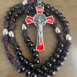 Catholic Rosary, St Benedict Crucifix, stainless steel beads,Durable paracord Rosary | Handmade