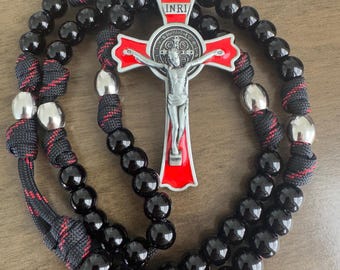 Catholic Rosary, St Benedict Crucifix, stainless steel beads,Durable paracord Rosary | Handmade