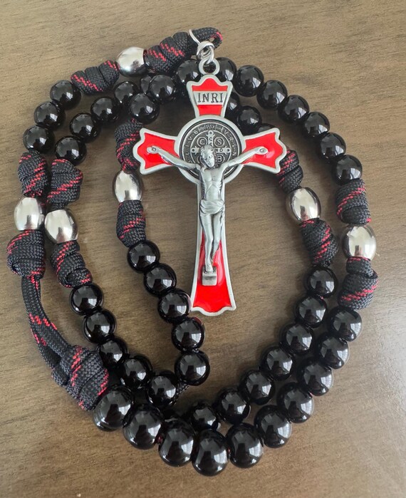 Catholic Rosary, St Benedict Crucifix, stainless steel beads,Durable paracord Rosary | Handmade
