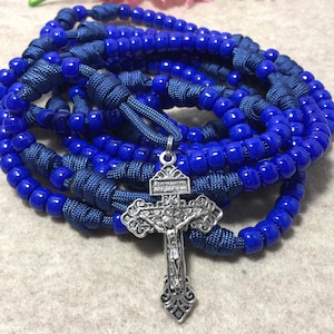 Handmade Blue Acrylic Decade Rosary: Durable Paracord Catholic Prayer Beads