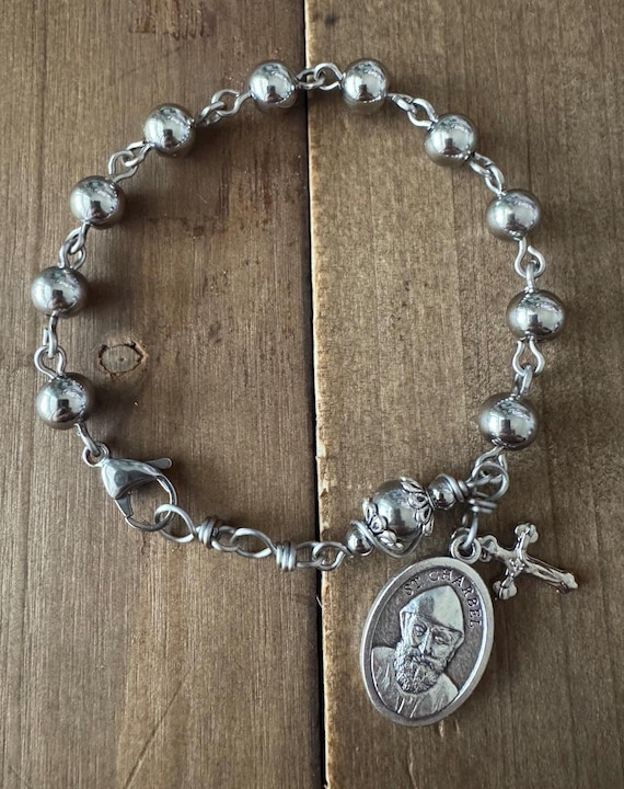 St Charbel Rosary Bracelet, Stainless Steel Beads, Unisex Catholic Bracelet Handmade