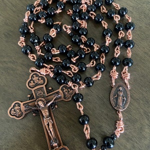 unbreakable Catholic Rosary, 12 apostles crucifix, - Black Stainless Steel beads rosary - Large rosary handmade