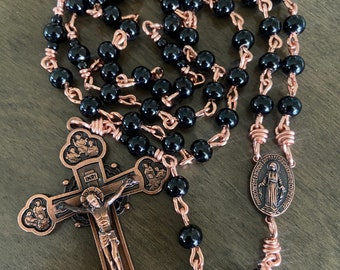 unbreakable Catholic Rosary, 12 apostles crucifix, - Black Stainless Steel beads rosary - Large rosary handmade
