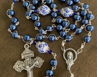 unbreakable rosary, Blue beads Rosary, handmade