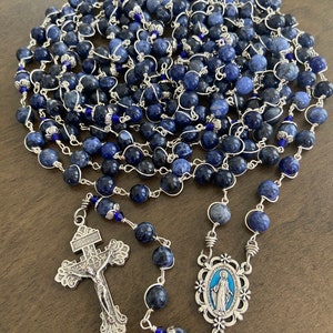 5, 15 or 20 Decade Rosary, Lapis beads Unbreakable Rosary, Handmade