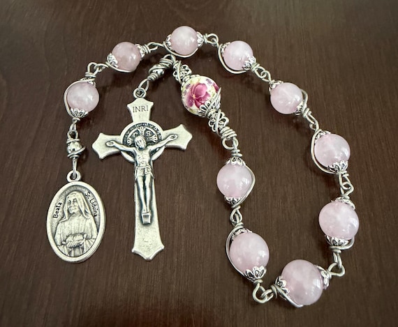 Beata Sr. Luduina single Decade Rosary, Pink Stone Rosary, Unbreakable handmade rosary