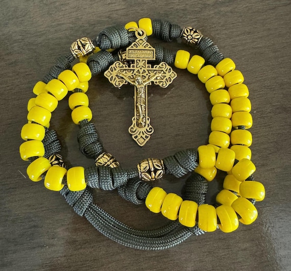 Catholic Rosary, Yellow beads paracord Rosary | Pardon Crucifix,  Handmade