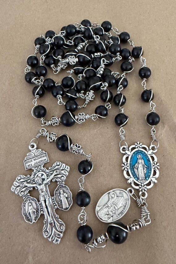 St. Augustine Black Matte Onyx Beads Rosary | Miraculous Medal | Pardon Crucifix