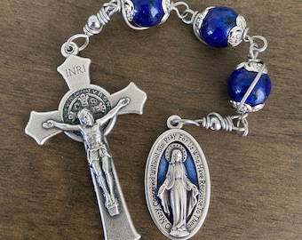 Three Hail Mary Chaplet, Miraculous medal, Blue beads Rosary