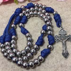 Catholic Rosary, Silver beads Rosary, Durable paracord Rosary | Handmade