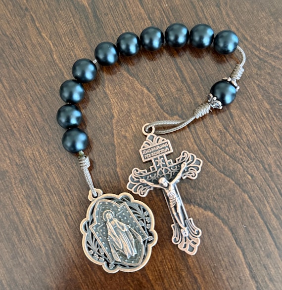 Matte Black Onyx Gemstone Rosary | Miraculous Medal, Copper Crucifix, Pocket Rosary