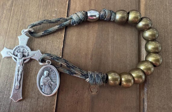 St. Maximilian Kolbe Rosary: Bronze Beads, Paracord Catholic Decade Rosary
