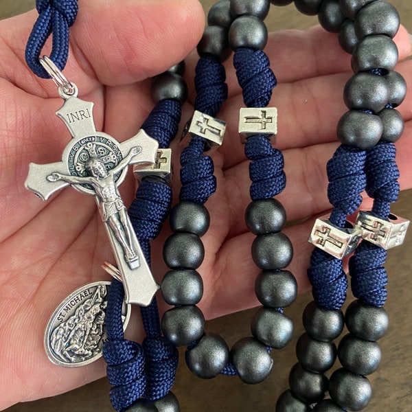 Handmade St. Michael Rosary: Paracord & St. Benedict Crucifix