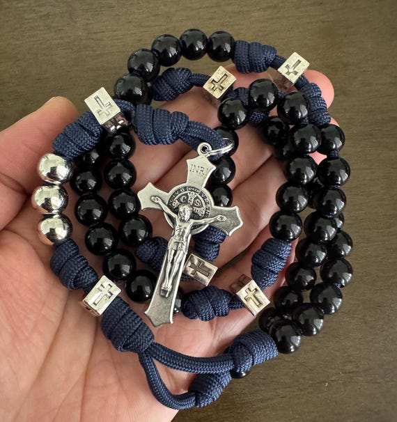 Paracord Catholic Rosary, St Benedict Crucifix Rosary - Durable Rosary | Handmade
