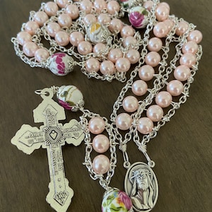 St. Therese Catholic Rosary, Ladder Rosary, Pink Beads Rosary Handmade ...