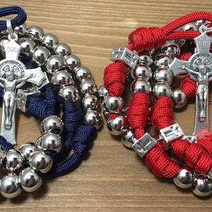 Catholic Rosaries, Silver beads Rosary, Unbreakable paracord Rosary | Handmade