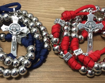 Catholic Rosaries, Silver beads Rosary, Unbreakable paracord Rosary | Handmade