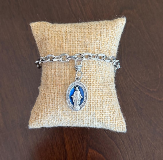 Stainless Steel Catholic Bracelet, consecration to Jesus through Mary | Blue Miraculous Medal