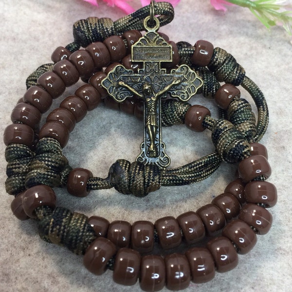 Catholic Rosary ~ brown beads Rosary ~ Durable paracord Rosary | Handmade