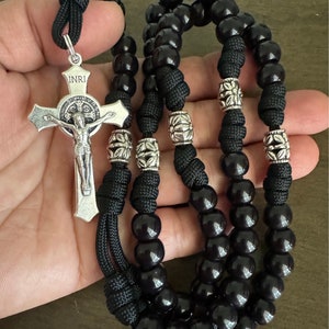 Catholic Rosary, Black beads Rosary, Durable paracord Rosary | Handmade