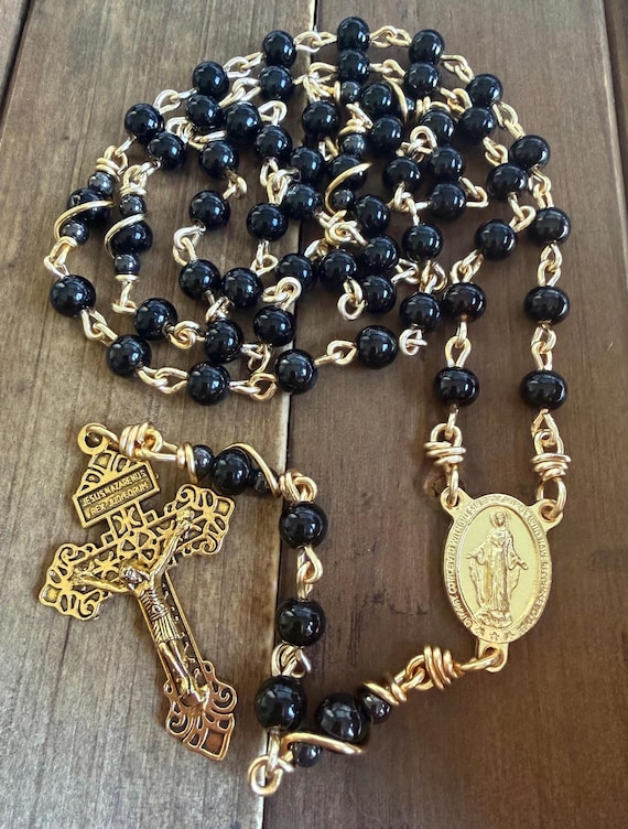 Handmade Black Stainless Steel Rosary - Unbreakable Catholic Prayer Beads