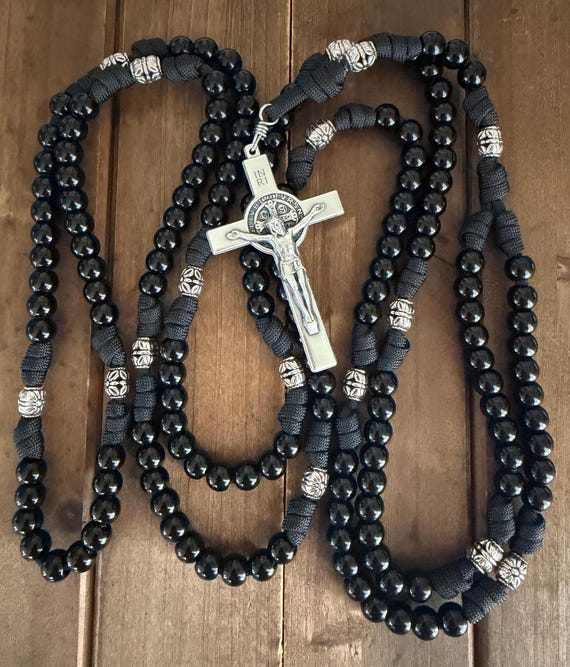15 or 20 Decade Catholic Rosary, Durable paracord Rosary, 3 inches St. Benedict Crucifix | Handmade