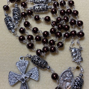 St. Padre Pío Catholic rosary, St Christopher medal, unbreakable rosary - handmade